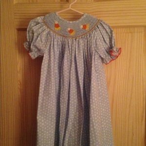 NWOT Polka-dot Pale Blue Candy Corn Smocked Dress